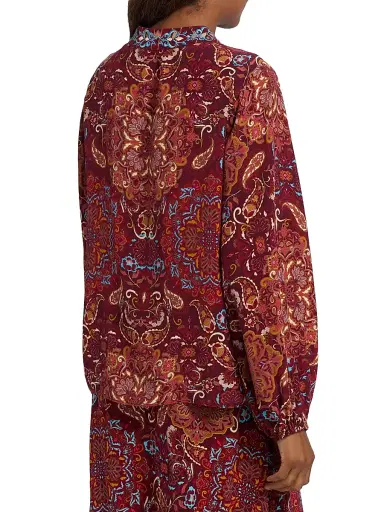 FIGUE Women's Kit Embroidered Floral Top - Kaleidoscope Paisley Red | Thumbnail 5