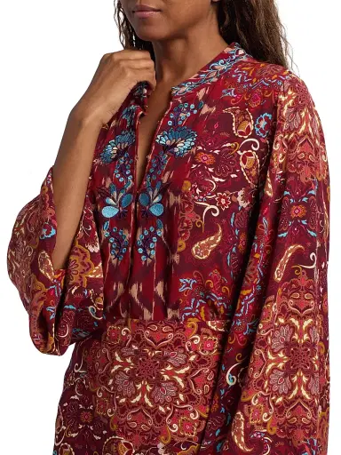 FIGUE Women's Kit Embroidered Floral Top - Kaleidoscope Paisley Red | Thumbnail 6