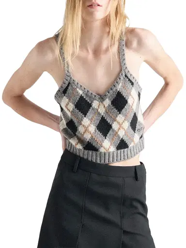 Prada Women's Argyle Knit Cashmere Top - Grey | Thumbnail 2