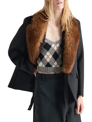 Prada Women's Argyle Knit Cashmere Top - Grey | Thumbnail 3