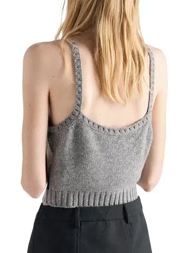 Prada Women's Argyle Knit Cashmere Top - Grey | Thumbnail 4