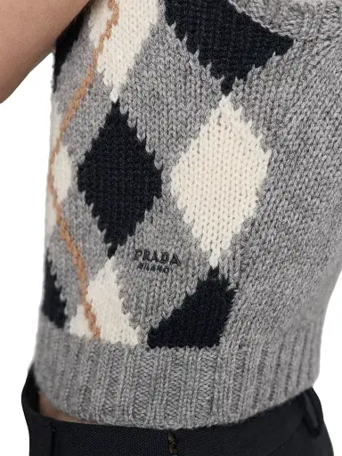 Prada Women's Argyle Knit Cashmere Top - Grey | Thumbnail 5