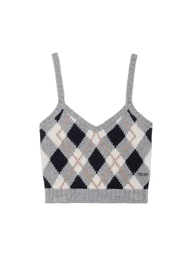 Prada Women's Argyle Knit Cashmere Top - Grey | Thumbnail 1