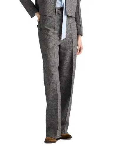 Prada Women's Prince of Wales Check Mouliné Wool Pants - Grey | Thumbnail 2