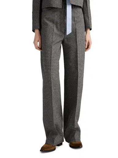 Prada Women's Prince of Wales Check Mouliné Wool Pants - Grey | Thumbnail 4