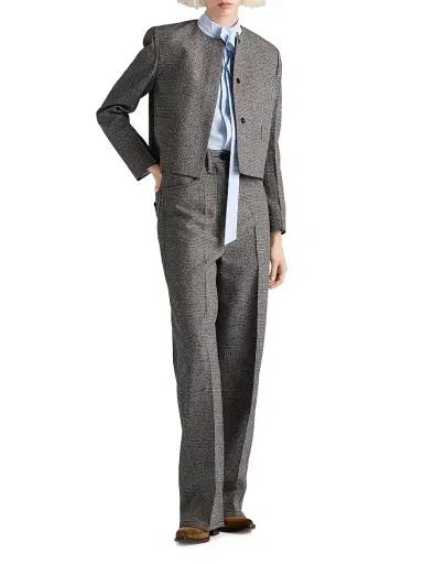 Prada Women's Prince of Wales Check Mouliné Wool Pants - Grey | Thumbnail 6