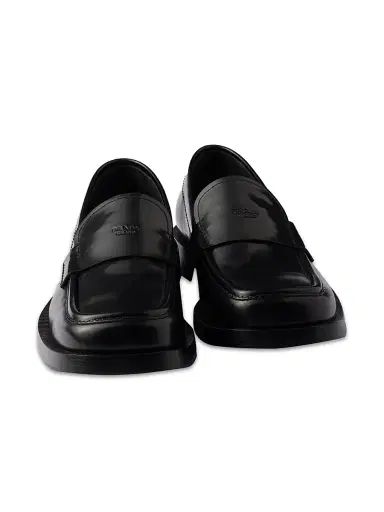 Prada Men's Brushed Leather Loafers - Black | Thumbnail 2