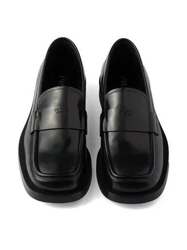 Prada Men's Brushed Leather Loafers - Black | Thumbnail 4