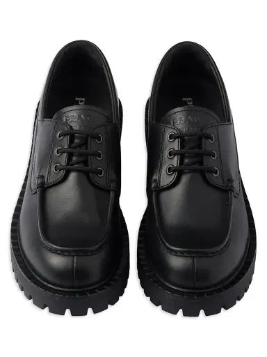 Prada Men's Laced Leather Loafers - Black | Thumbnail 2 Prada Men's Laced Leather Loafers - Black | Thumbnail 2
