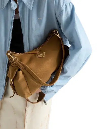 Prada Women's Explore Suede Shoulder Bag - Light Brown | Thumbnail 3 Prada Women's Explore Suede Shoulder Bag - Light Brown | Thumbnail 3