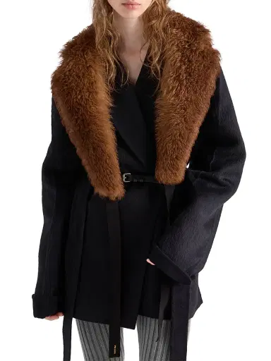 Prada Women's Single-Breasted Double Velour Caban Jacket - Dark Blue - Size 6 | Thumbnail 2