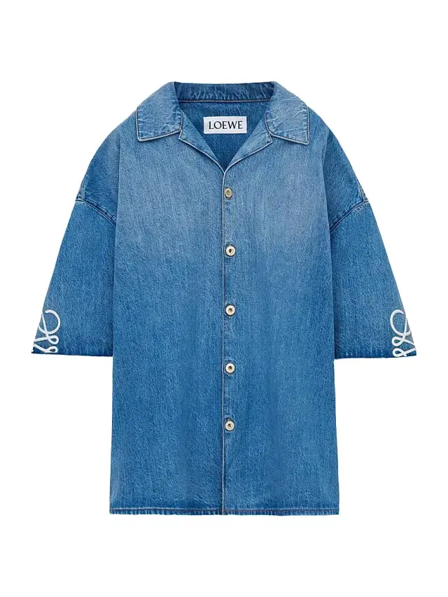 LOEWE Men's Anagram Cotton Denim Shirt - Washed Denim