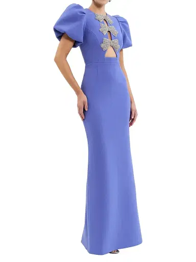 Rebecca Vallance Women's Violette Puff-Sleeve Bow Gown - Periwinkle Blue | Thumbnail 2