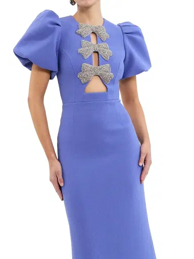 Rebecca Vallance Women's Violette Puff-Sleeve Bow Gown - Periwinkle Blue | Thumbnail 4