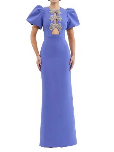 Rebecca Vallance Women's Violette Puff-Sleeve Bow Gown - Periwinkle Blue | Thumbnail 1