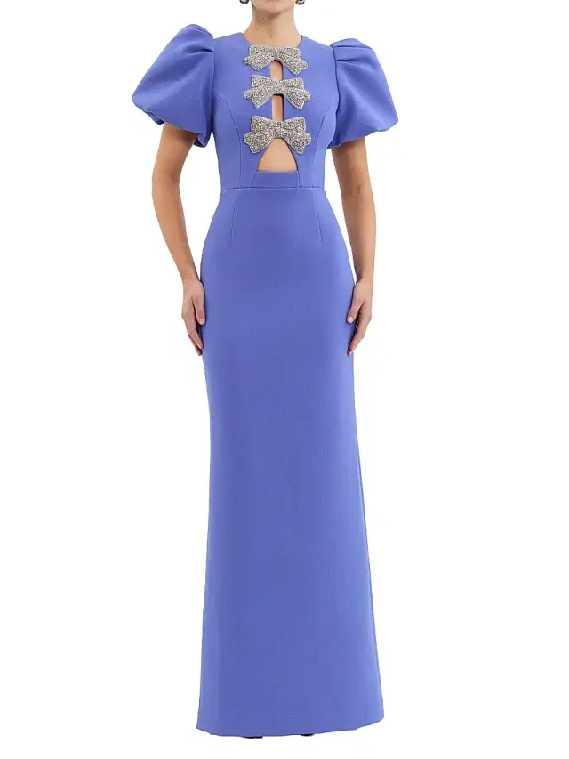 Rebecca Vallance Women's Violette Puff-Sleeve Bow Gown - Periwinkle Blue