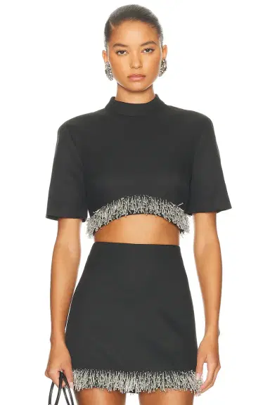 SIMKHAI Jalen Short Sleeve Cropped Top | Thumbnail 1