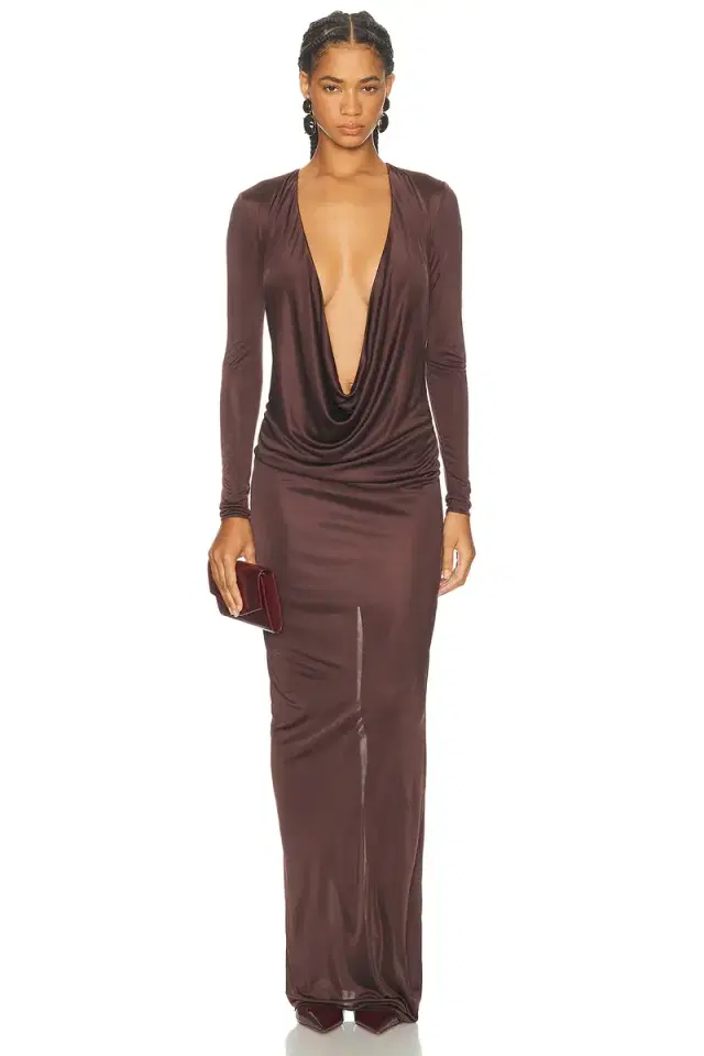 Atlein Plunge Neck Long Dress