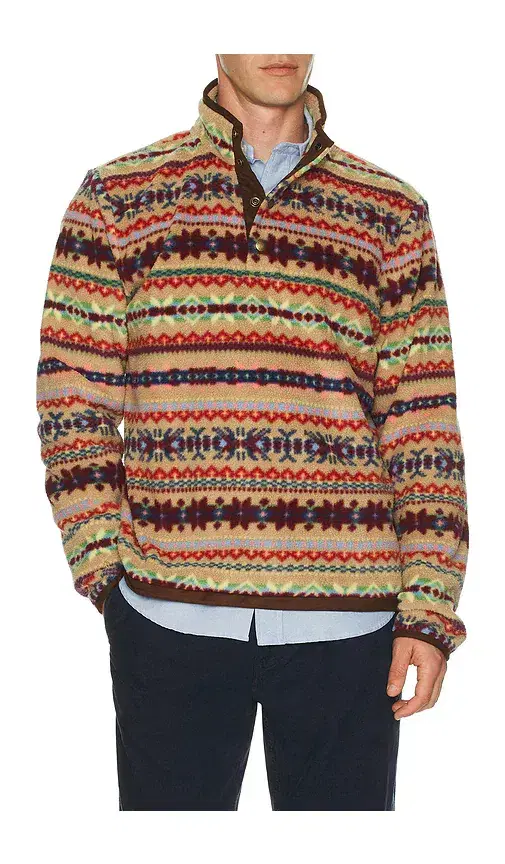 Polo Ralph Lauren Long Sleeve Printed Vintage Fleece Snap Mockneck Pullover