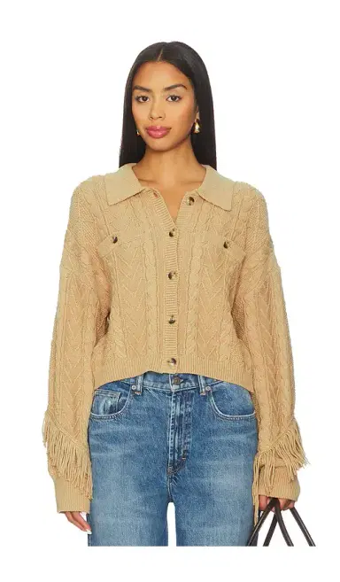 Central Park West Elyse Cabled Fringe Sweater Cardigan | Thumbnail 2