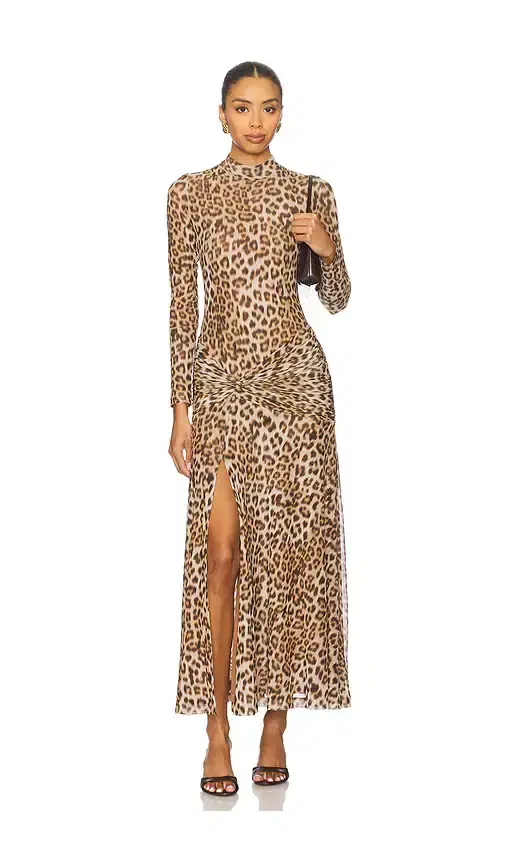 Lea Printed Mesh Midi Dress