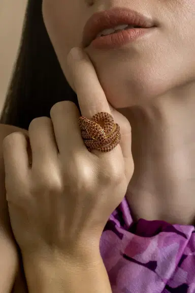 STEFERE Organge Sapphire Black Diamond Ring | Thumbnail 2