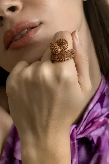 STEFERE Organge Sapphire Black Diamond Ring | Thumbnail 3