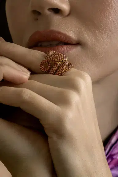 STEFERE Organge Sapphire Black Diamond Ring | Thumbnail 4