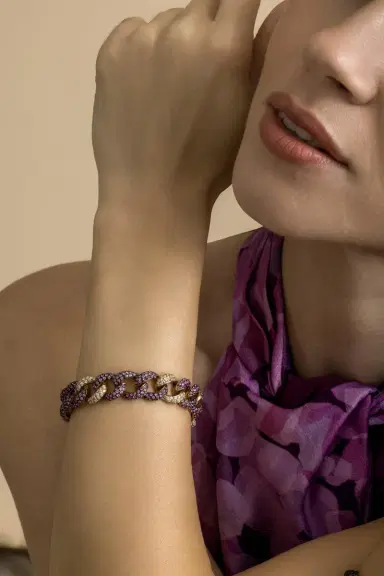 STEFERE Pink Sapphire Diamond Curb Chain Bracelet | Thumbnail 4