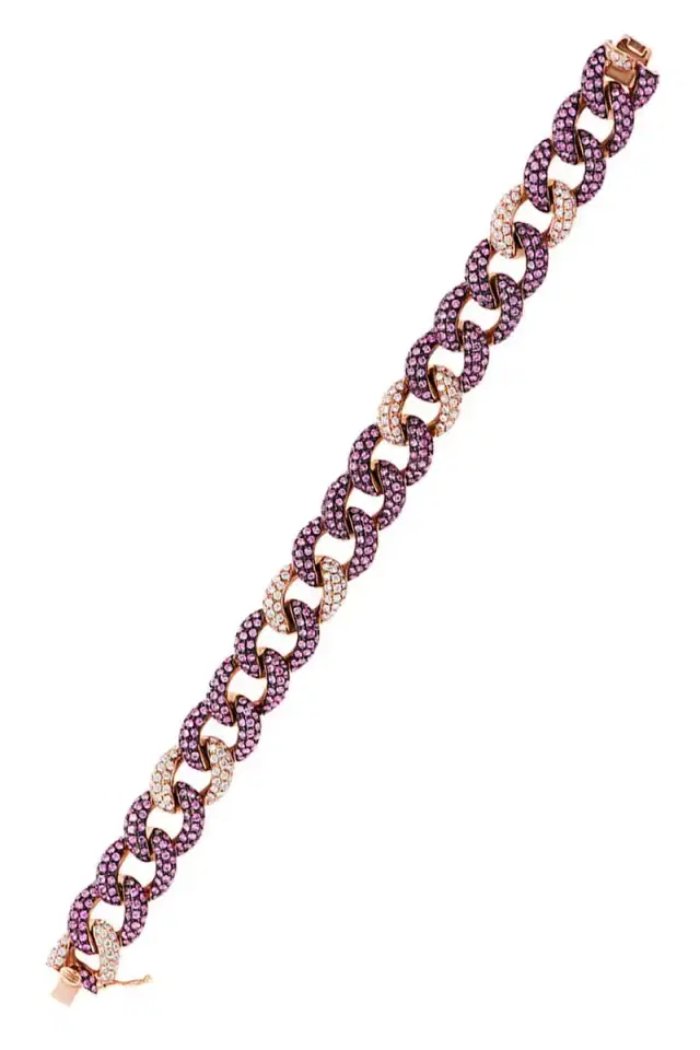 STEFERE Pink Sapphire Diamond Curb Chain Bracelet