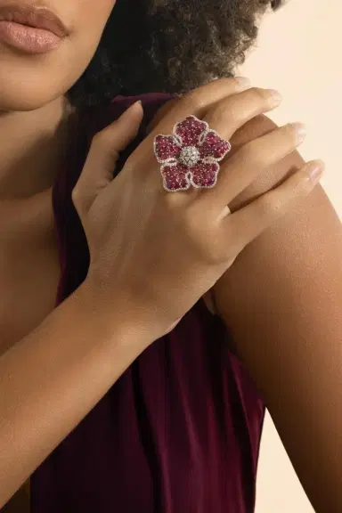 STEFERE Ruby Diamond Flower Ring | Thumbnail 2