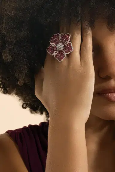 STEFERE Ruby Diamond Flower Ring | Thumbnail 4