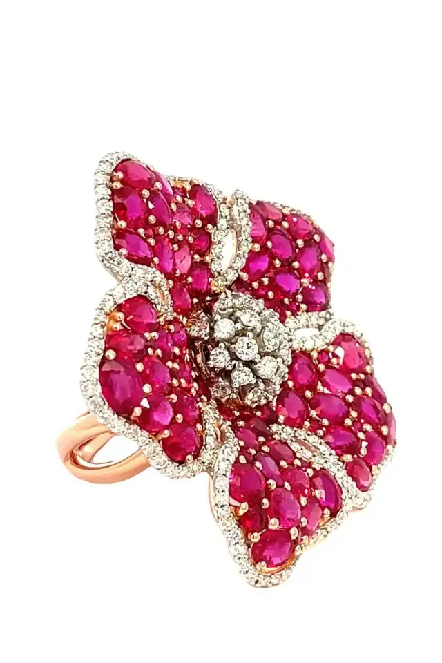 STEFERE Ruby Diamond Flower Ring