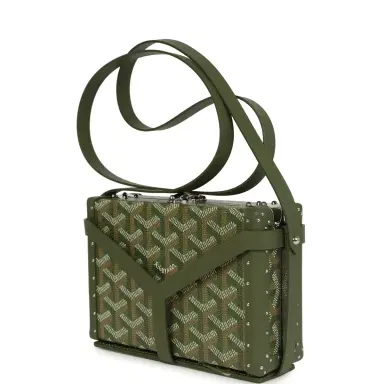 goyard Goyard Goyardine Canvas Khaki Minaudière Trunk Bag Palladium Hardware | Thumbnail 3 goyard Goyard Goyardine Canvas Khaki Minaudière Trunk Bag Palladium Hardware | Thumbnail 3