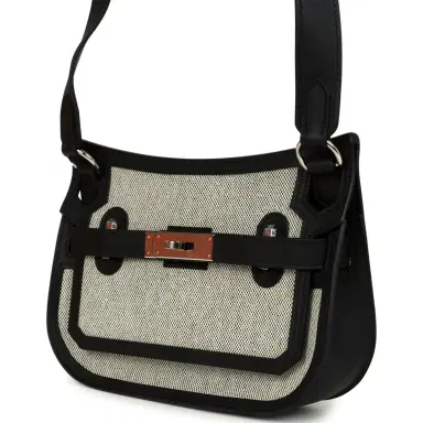 HERMÈS Hermes Mini Jypsiere Black and Ecru Toile H Black Swift Palladium Hardware | Thumbnail 5 HERMÈS Hermes Mini Jypsiere Black and Ecru Toile H Black Swift Palladium Hardware | Thumbnail 5