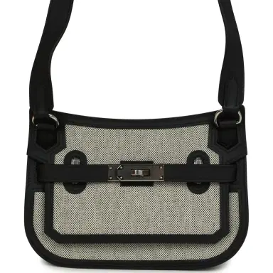 HERMÈS Hermes Mini Jypsiere Black and Ecru Toile H Black Swift Palladium Hardware | Thumbnail 1 HERMÈS Hermes Mini Jypsiere Black and Ecru Toile H Black Swift Palladium Hardware | Thumbnail 1