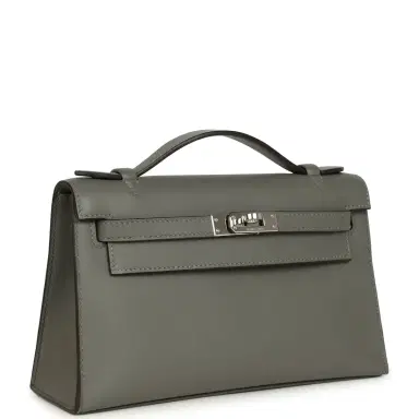 HERMÈS Pre-owned Hermes Kelly Pochette Gris Meyer Swift Paladium Hardware | Thumbnail 2 HERMÈS Pre-owned Hermes Kelly Pochette Gris Meyer Swift Paladium Hardware | Thumbnail 2