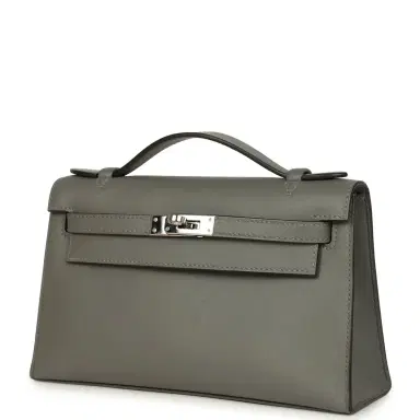 HERMÈS Pre-owned Hermes Kelly Pochette Gris Meyer Swift Paladium Hardware | Thumbnail 5 HERMÈS Pre-owned Hermes Kelly Pochette Gris Meyer Swift Paladium Hardware | Thumbnail 5