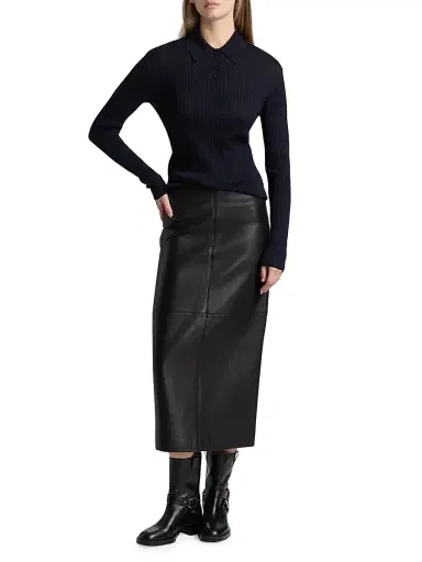 A.L.C. Women's Marta Straight Leather Midi-Skirt - Black - Size 14 | Thumbnail 2