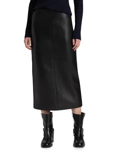 A.L.C. Women's Marta Straight Leather Midi-Skirt - Black - Size 14 | Thumbnail 3