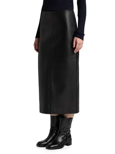 A.L.C. Women's Marta Straight Leather Midi-Skirt - Black - Size 14 | Thumbnail 4