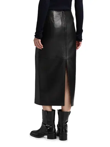 A.L.C. Women's Marta Straight Leather Midi-Skirt - Black - Size 14 | Thumbnail 5
