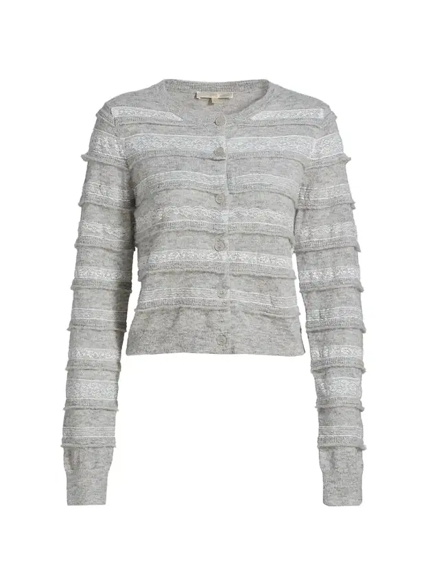 LoveShackFancy Women's Claralise Stripe Cardigan - Pale Grey Melange