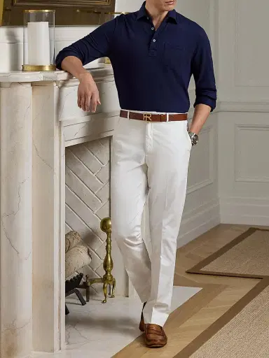 Ralph Lauren Purple Label Men's Cotton-Cashmere Piqué Polo Shirt - Classic Chairman Navy - Size XS | Thumbnail 2