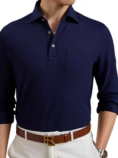 Ralph Lauren Purple Label Men's Cotton-Cashmere Piqué Polo Shirt - Classic Chairman Navy - Size XS | Thumbnail 5