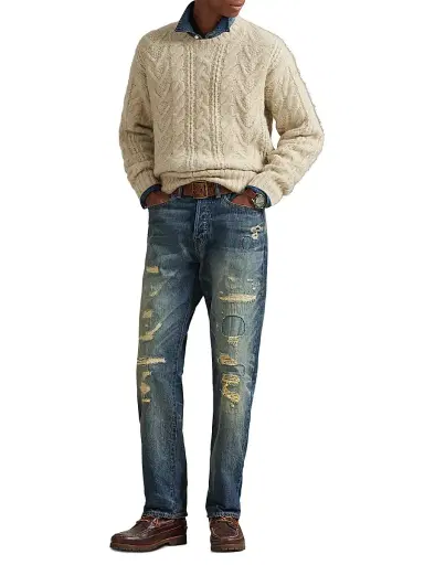 Polo Ralph Lauren Men's Aran Wool-Blend Crewneck Sweater - Coconut Cream Heather | Thumbnail 2 Polo Ralph Lauren Men's Aran Wool-Blend Crewneck Sweater - Coconut Cream Heather | Thumbnail 2