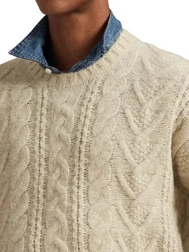 Polo Ralph Lauren Men's Aran Wool-Blend Crewneck Sweater - Coconut Cream Heather | Thumbnail 7 Polo Ralph Lauren Men's Aran Wool-Blend Crewneck Sweater - Coconut Cream Heather | Thumbnail 7