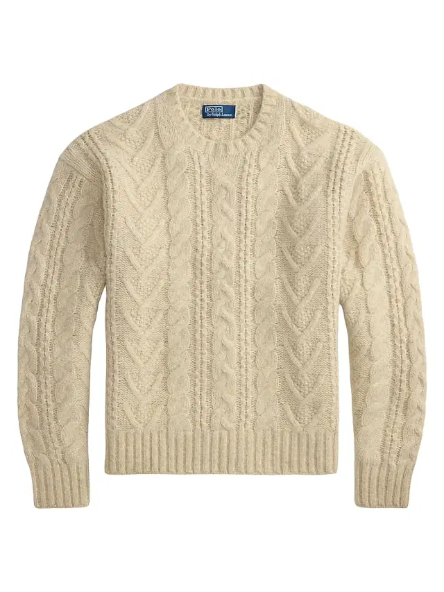 Men's Aran Wool-Blend Crewneck Sweater - Coconut Cream Heather
