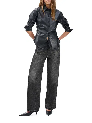 rag & bone Women's rb Miramar Terry Wide-Leg Pants - Washed Black | Thumbnail 2