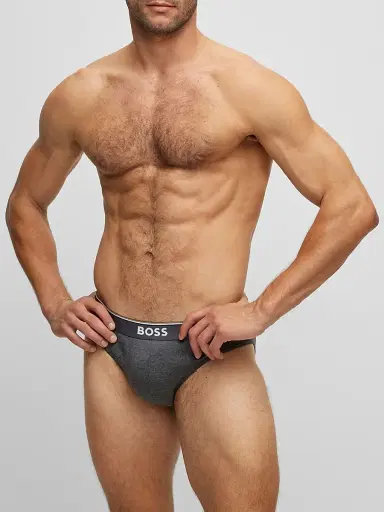 BOSS Men's Three-Pack of Stretch-Cotton Briefs with Logo Waistbands - Dark Grey | Thumbnail 2 BOSS Men's Three-Pack of Stretch-Cotton Briefs with Logo Waistbands - Dark Grey | Thumbnail 2